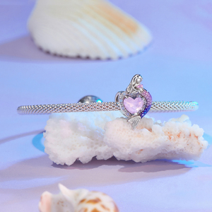 Silver Plated Mermaid Charm With Heart <b>Crystal</b> <b>Pendant</b> Romantic Women's Jewelry Gift - Product Image 3