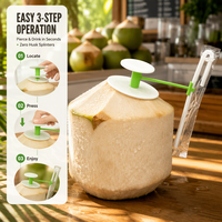 Ouvre-noix de coco facile avec paille pour jeunes noix de coco, perforateur de pression en plastique léger, vert/rouge/blanc