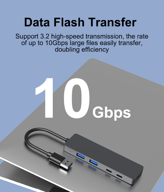 New 5 in 1 Aluminium Alloy USB 3.2 Type-C 10Gbps Custom Portable Adapter USB Hub Docking Station in Stock