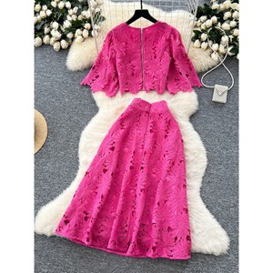 Completo tailleur da donna primaverile 2026: Nuova collezione <span class=keywords><strong>elegante</strong></span> con camicia a maniche svasate in <span class=keywords><strong>pizzo</strong></span> traforato e gonna a vita alta, stile francese raffinato - Product Image 5