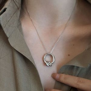 S925 Sterling Silver Knotted <b>Ring</b> <b>Necklace</b> Simple Design Clavicle Chain Women's Jewelry Gift - Product Image 4