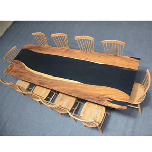 Mesa de comedor moderna, <span class=keywords><strong>resina</strong></span> epoxi negra, nueces de Río, <span class=keywords><strong>encimera</strong></span> de madera - Product Image 1
