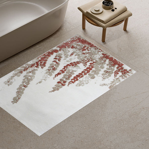 Alfombra de Baño Rectangular Mikhal de 70x120cm, Color Crudo/Beige/Dorado, de Algodón Reciclado con Patrón Jacquard Abstracto, Estilo Moderno - Product Image 1