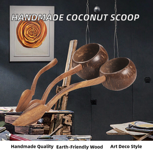Cuillère de douche artisanale Guansen en noix de coco, biodégradable, design Art Déco naturel, en métal et cristal, motif végétal - Product Image 2