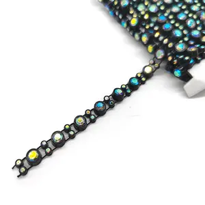 Ss8 ab 石水晶钻石链接钢绞线卷塑料黑色基座玻璃水钻杯链装饰 DIY 配件