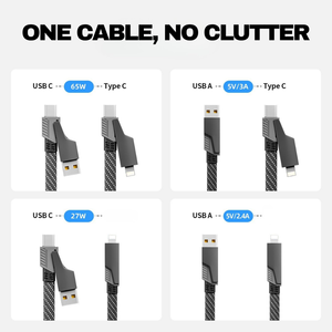 Cable de Carga Multiusos 4 en 1 de 65W con Trenzado de Nailon Plano para Uso Diario, Cable de Sincronización de Datos <span class=keywords><strong>y</strong></span> Alimentación para Laptop, Teléfono <span class=keywords><strong>y</strong></span> Tablet - Product Image 2