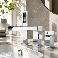 Robinet de baignoire Youkang en acier inoxydable 304 avec bec cascade, douchette à main, finition céramique or rose brossé, carré