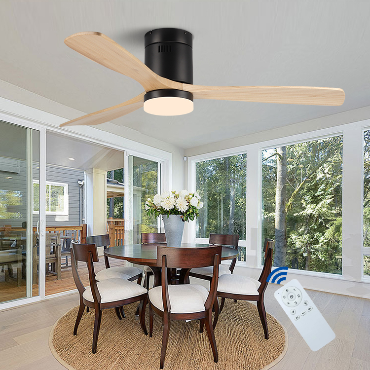 Modern Design Traditional 6 Speeds Control Iron Solid Wood Living Room Ceiling Light with Fan