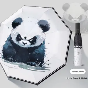Parapluie automatique de style chinois Panda, petit ours, garçons, protection solaire, anti-UV, colle noire, pliable, double usage, soleil et pluie - Product Image 6