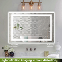 Miroir mural de salle de bain intelligent à LED, anti-buée, rectangulaire, éclairé, avec haut-parleur Bluetooth pour projets hôteliers