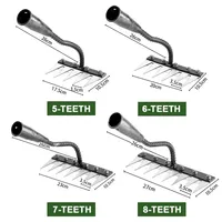 Râteau à herbe en acier au manganèse à 5/6/7/8 dents, manche argenté, pour jardin, désherbage, jardinage, pelouse, ameublissement du sol, élimination des mauvaises herbes