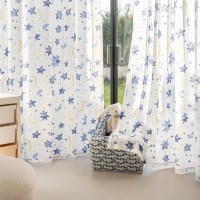 Voilage en tissu aquarelle motif étoile, léger, avec passe-tringle pour chambre et salon