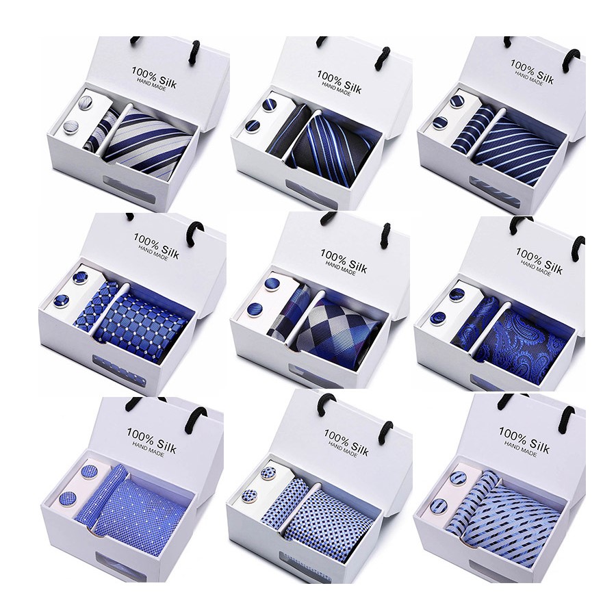 Подарочная коробка, набор мужских галстуков, жаккардовые тканые шелковые галстуки, носовые запонки, наборы галстуков для свадьбы, вечеринки, бизнеса