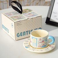 Tasse à café et soucoupe de dessin animé pour filles - Tasse en céramique exquise pour le thé de l'après-midi avec un design frais et mignon, emballage en boîte colorée