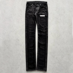 <span class=keywords><strong>Jeans</strong></span> da Uomo in Denim Nero Vintage Y2K a Vita Alta, Vestibilità Dritta, Taglio Bootcut, Effetto Acido, <span class=keywords><strong>Slim</strong></span> Fit, Ecologici, Cerati, a Zampa d'Elefante - Product Image 1