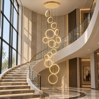Lustre d'escalier circulaire multi-têtes moderne et classique, en aluminium noir, style nordique simple, pour villa