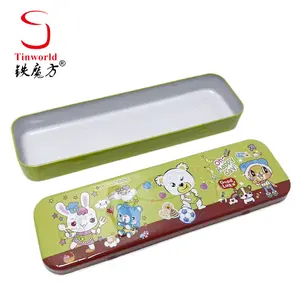 Custom Printed Tinplate Case Container Empty Rectangle Metal Can Packaging Embossed Tin Box For Pencil and Pen