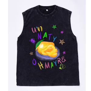 Chaleco Oversize Lavado para Hombre UN NATY <span class=keywords><strong>Mango</strong></span> con Estampado de Letras y Estrellas Multicolor Dibujado a Mano Estilo Kawaii Hip Hop Urbano Venta al por Mayor - Product Image 5
