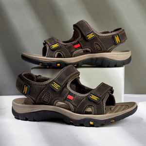 Best Seller Summer Casual Slippers for <strong>Men</strong> <strong>Brown</strong> New Fashion Style Leather Beach <strong>Sandals</strong> with Open Toe Soft and Comfortable - Product Image 4