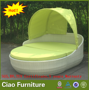 Muebles de ocio al aire libre, tumbona tejida <span class=keywords><strong>a</strong></span> <span class=keywords><strong>mano</strong></span> de exterior, cama de salón de mimbre junto <span class=keywords><strong>a</strong></span> la piscina con otomana y dosel de tela - Product Image 5