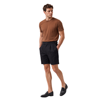 Shorts habillés sur mesure pour hommes en coton extensible à double pli, avec logo personnalisé, languettes latérales ajustables, sans ceinture, pour tenue décontractée