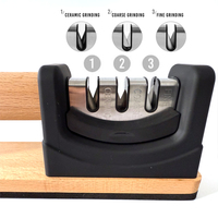 Nouvel Affûteur de Couteaux en Bois à 3 Étapes, Affûteur Manuel à 3 Niveaux, Affûteur de Couteaux en Métal à 3 Étapes