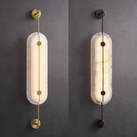 Applique murale longue en albâtre, cuivre naturel, style moderne et luxueux, avec éclairage LED, idéale pour couloir d'hôtel, chambre à coucher, chevet – Vente directe usine Zhongshan