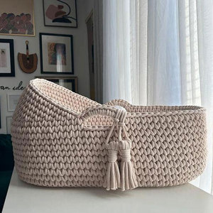 Handmade Crochet Portable Baby <b>Basket</b> Newborn Cradle Washable Fabric Diapers Change <b>Table</b> Storage <b>Basket</b> Comfortable Handle - Product Image 2