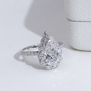 Bague de fiançailles Messi Jewelry MSR-2146 en or 18 carats avec halo de diamants de laboratoire en forme de poire pour femme - Product Image 1