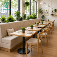 Ensemble de table et de chaises carrées en bois élégantes pour restaurant commercial Ron Group, sièges rembourrés en tissu, mobilier de café
