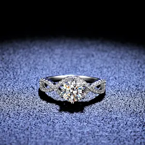 ठीक गहने 18k सफेद सोना 1ct स्टर्लिंग चांदी 925 शादी की अंगूठी समायोज्य सगाई की अंगूठी