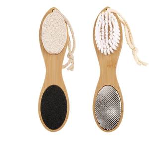 Moulin à pieds 4-en-1 en acier inoxydable avec manche en bois Brosse pour le corps en luffa pour l'élimination des callosités Exfoliation des pieds Planche à frotter - Product Image 1