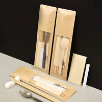 Baguettes en bambou emballées dans du papier kraft brun biodégradable, cuillère en plastique jetable, écologique, moderne, emballage personnalisé