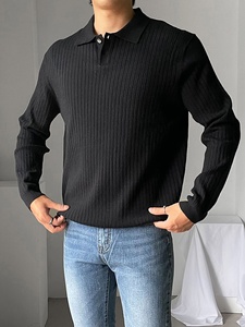 Polo personalizado para <span class=keywords><strong>hombre</strong></span>, camisa de manga larga negra, viscosa cálida, suelta, de <span class=keywords><strong>punto</strong></span>, para invierno - Product Image 4