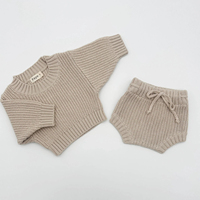 Cadeau pour nouveau-né, ensemble de vêtements pour bébé de haute qualité, ODM, unisexe, en coton, tricot épais, pull et salopette pour garçons et filles, 0-3 mois
