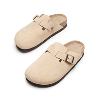 Chaussures Mules Birkenstocks Femme Personnalisées en Cuir Véritable et Daim à Fourrure Brodée, Semelle en Liège et Soutien de Voûte Plantaire en EVA, Vente en Gros