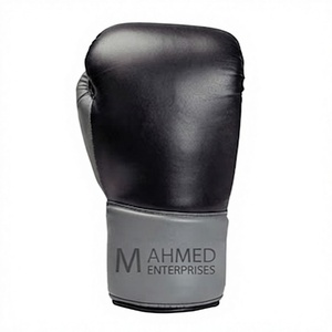 Gants d'entraînement de boxe 100% cuir véritable, couleur noir-gris, avec sangle de poignet pour adultes, arts martiaux - Product Image 2