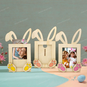 Échantillon Gratuit ODM Printemps 2025 – Décoration de Pâques en Bois Découpé au Laser – Cadeau de Pâques pour Enfants – Cadre Photo en Bois Lapin de Pâques - Product Image 1