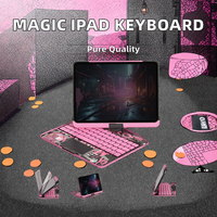IFacemall 2024 Étui clavier magique transparent en PU pour iPad Pro 11 pouces Clavier sans fil rotatif à 360 degrés rétroéclairé avec pavé tactile
