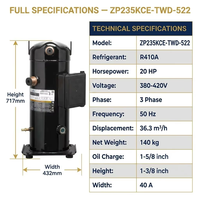 Compresseur Copeland à serpentin en cuivre ZP235KCE-TWD-522 20HP R410A 380V 50Hz pour refroidisseur à air et climatisation centrale, garantie 1 an