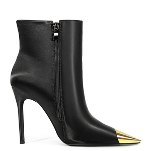 Dress Stiletto Gold Metal Toe Ankle Boots Sexy Women's Big Size 45 Short Boots High Heels Side Zipper Wide Fit <b>Shoes</b> - Product Image 6