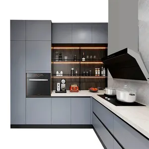 现代欧洲厨房单元米色蓝色实木橱柜工厂定制高品质家居厨房家具