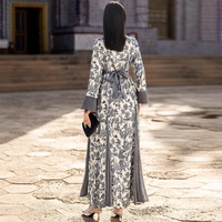 BA5244 gaun Muslim Motif Satin kerah V dengan manik-manik jahitan tangan elegan lengan panjang jubah Timur Tengah
