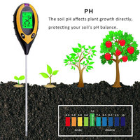 Vente flash : Testeur de sol numérique 4 en 1, affichage LCD professionnel, température, humidité, lumière du soleil, pH, testeur de sol pour plantes de jardin