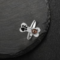 Bague de projection photo en émail doré avec empreinte de patte d'animal, image cachée « Je t'aime », cadeau pour les amoureux des animaux