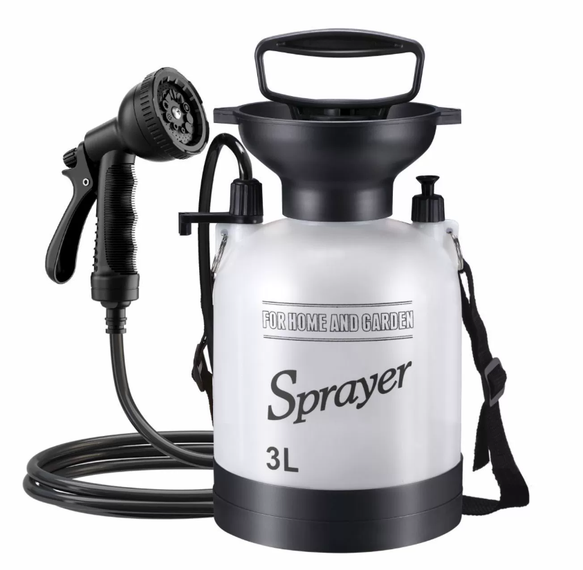 3l white shower with 3m hose-black 10-function water gun