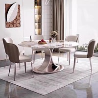 Ensemble table et chaises de salle à manger moderne, en dalle de roche épaissie, imperméable et pliable, pour usage en maison de luxe, petit appartement, hôtel, villa