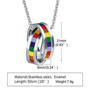 Joyería LGBT, joyería de arcoíris del Orgullo Gay, collar de lesbianas Gay, colgante de arcoíris de doble anillo, collares de arcoíris de acero inoxidable 316L - Product Image 4