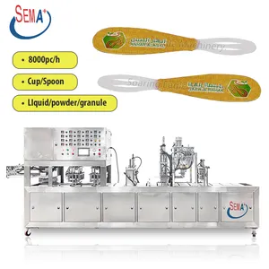 Hot sale plastic honey spoons 3 spoons 6 spoons mould filling cup sealing machine packing machine