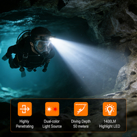 Lampes frontales sous-marines professionnelles, étanches IP68, 1400 lumens, 7 modes d'éclairage, lampe frontale de plongée sous-marine pour la spéléologie et la plongée avec tuba